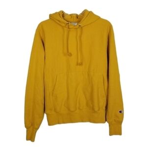 Champion Reverse Weave Hoodie Sweatshirt Pull Over Gold Yellow Adult Oversize S